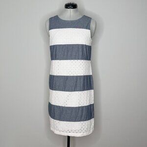 Talbot's Chambray and White Eyelet Striped Shift Dress | Size 8P